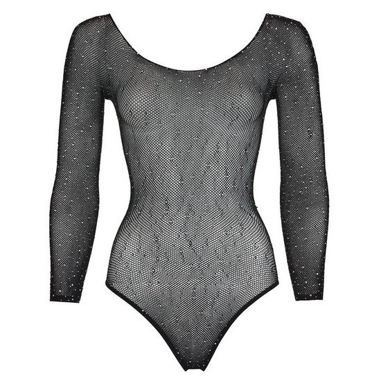 NO:XQSE - long-sleeved, shiny mesh body - black