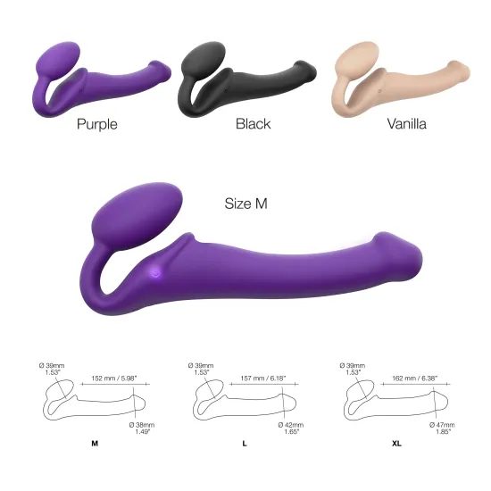 Strap-on-me 3 Motors Vibrating Silicone Bendable Strap-On Purple M