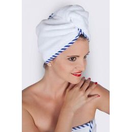MaryBerry, Velcome to Casablanca, turban do sauny, bílý s modrým lemem