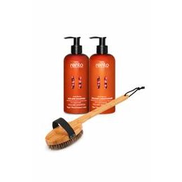 Set doplňků péče o tělo 1x masážní kartáč Rento, 1x šampon, 1x kondicionér