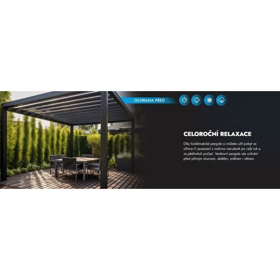 Bioklimatická pergola SPEKTRUM PLUS 3x3 m, volně stojící, antracit