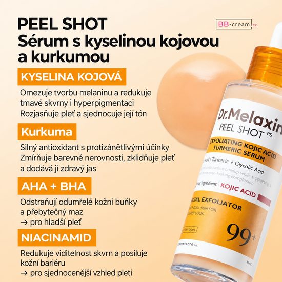 Dr. MELAXIN Pleťové peelingové sérum Peel Shot Exfoliating Kojic Acid Tumeric Serum (80 ml)