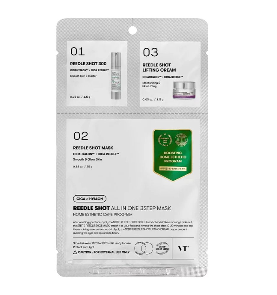VT COSMETICS 3kroková pleťová péče s mikrojehličkami REEDLE SHOT All In One 3Step Mask (1,5 g + 1,5 g + 25 g)