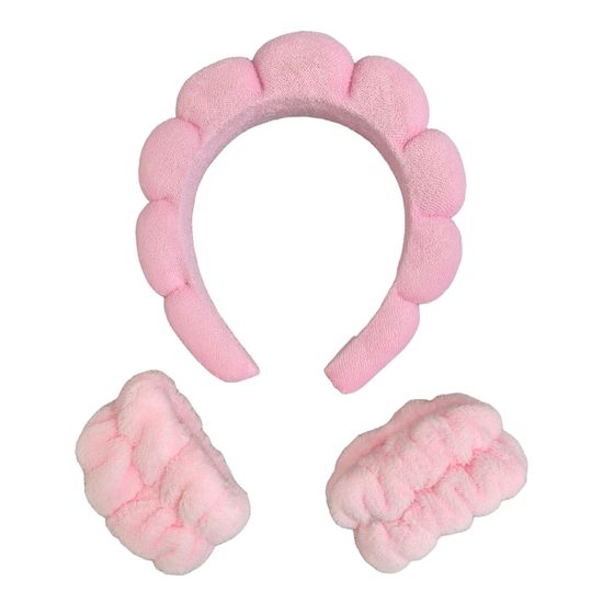 Cosmetic headband and anti-wicking bracelets - pink
