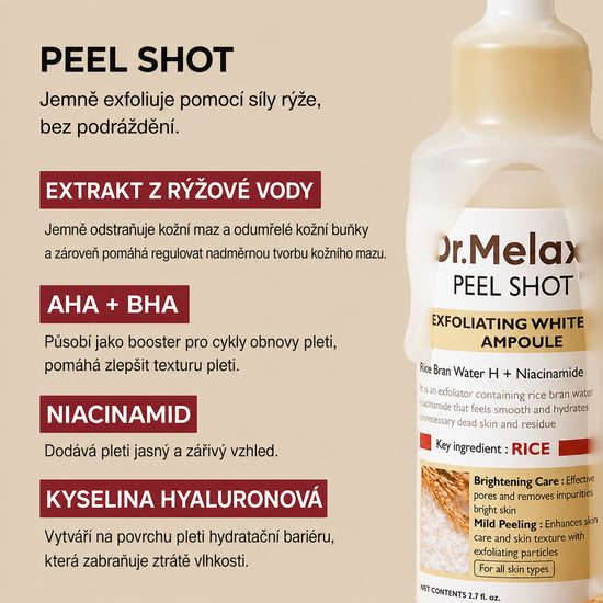Dr.MELAXIN Exfoliační ampule Peel Shot Exfoliating White Rice Ampoule (80 ml)