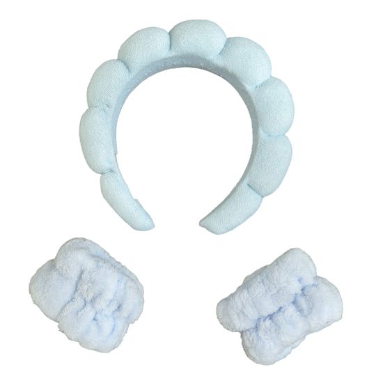 Cosmetic headband and anti-wicking bracelets - blue