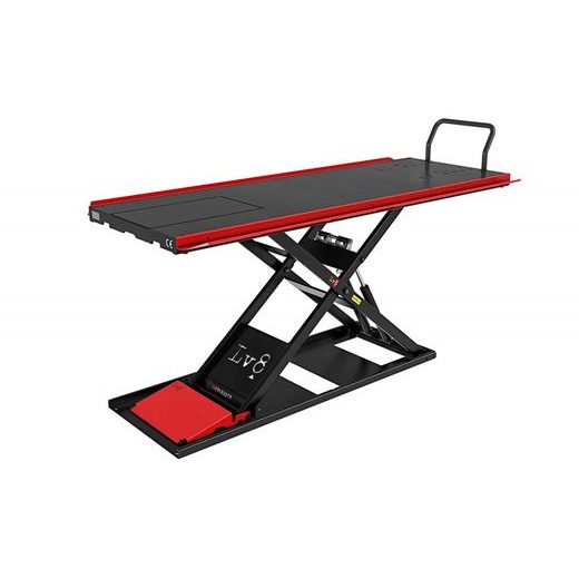 MOTORCYCLE LIFT LV8 NANO 600 FLOOR VERSION EN600GE.R WITH ELECTRO-HYDRAULIC UNIT (BLACK AND RED RAL 3002)