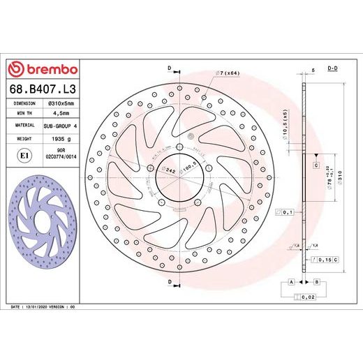 ZAVORNI DISK BREMBO 68B407L3 FIX