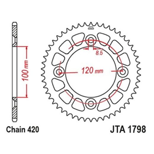 ALUMINIJASTI ZADNJI VERIŽNIK (ZOBNIK) JT JTA 1798-47BLK 47)T, NT((420 ČRN