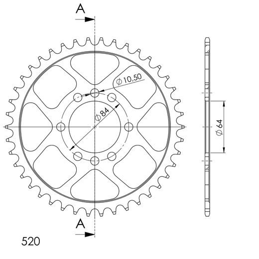 ZADNJI VERIŽNIK (ZOBNIK) SUPERSPROX RFE-1826:42-BLK ČRNA 42T, 520