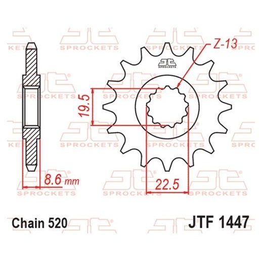 SPREDNJI VERIŽNIK JT JTF 1447-14RB 14T, 520 RUBBER CUSHIONED