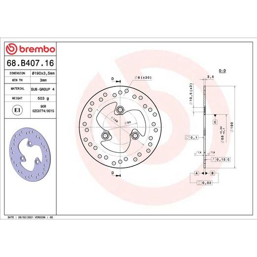 ZAVORNI DISK BREMBO 68B40716 FIX