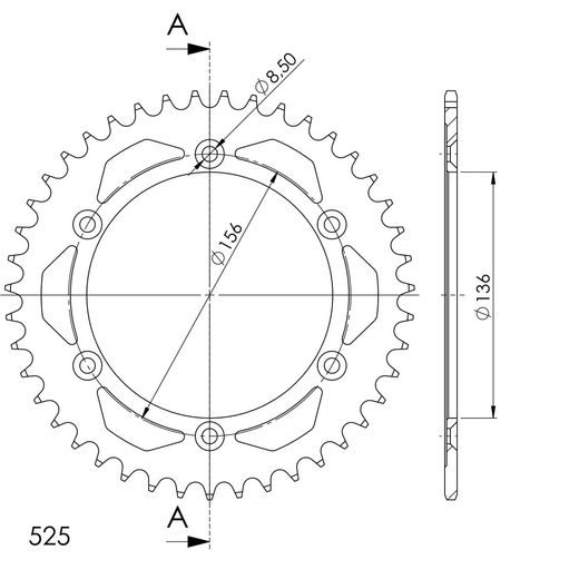 ZADNJI VERIŽNIK (ZOBNIK) SUPERSPROX RFE-1791:43-BLK ČRNA 43T, 525