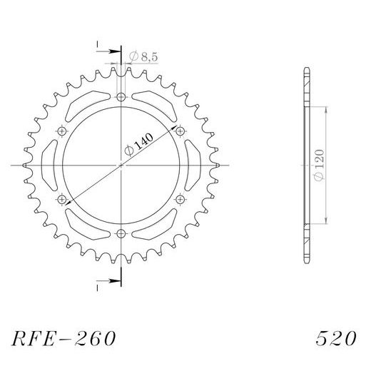 ZADNJI VERIŽNIK (ZOBNIK) SUPERSPROX RFE-260:38-BLK ČRNA 38T, 520