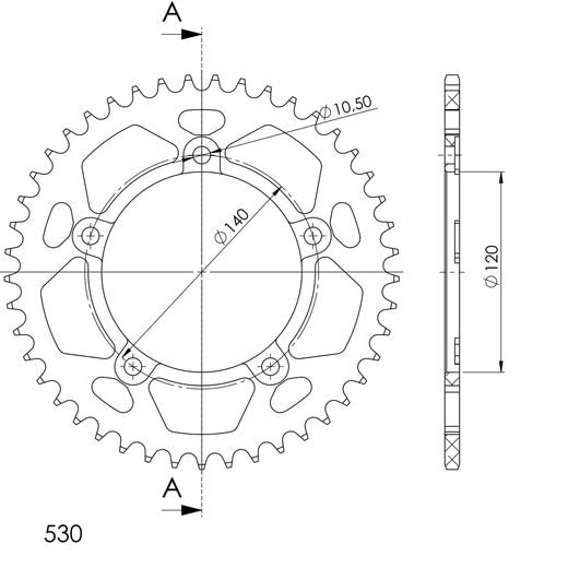 ALUMINIJASTI ZADNJI VERIŽNIK (ZOBNIK) SUPERSPROX RAL-1800:46-BLK ČRNA 46T, 530