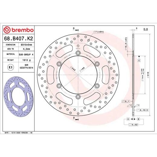 ZAVORNI DISK BREMBO 68B407K2 FIX