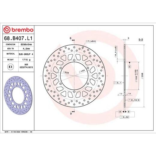 ZAVORNI DISK BREMBO 68B407L1 FIX