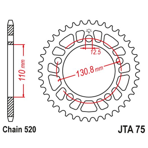 ALUMINIJASTI ZADNJI VERIŽNIK (ZOBNIK) JT JTA 75-43BLK 43T, 520 ČRN