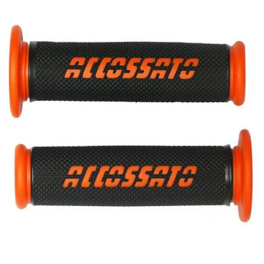 PAIR OF RACING GRIPS ACCOSSATO GR006 IN THERMOPLASTIC RUBBER BLACK WITH COLOURFUL ACCOSSATO SIGN