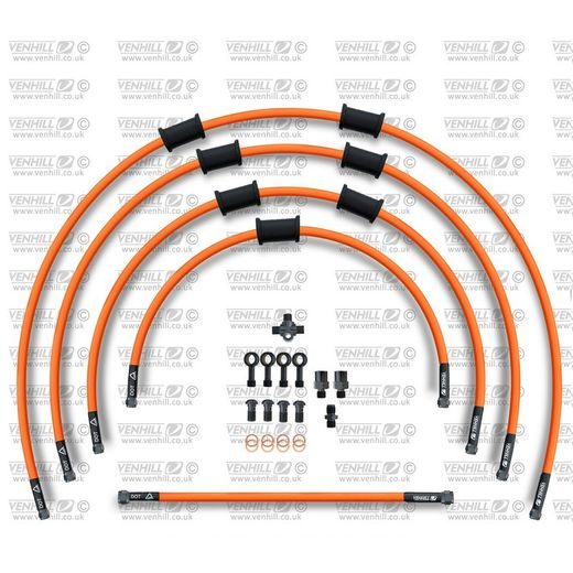 STANDARD FRONT BRAKE HOSE KIT VENHILL POWERHOSEPLUS KAW-7002FB-OR (5 CEVI V KOMPLETU) ORANGE HOSES, BLACK FITTINGS