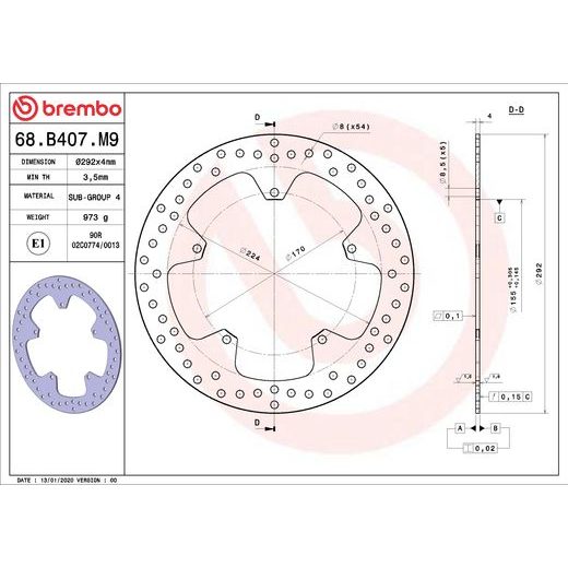 ZAVORNI DISK BREMBO 68B407M9 FIX