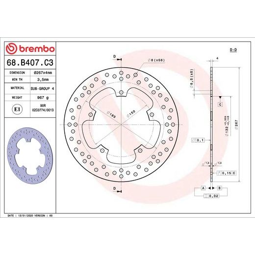 ZAVORNI DISK BREMBO 68B407C3 FIX