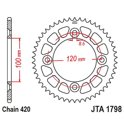 ALUMINIJASTI ZADNJI VERIŽNIK (ZOBNIK) JT JTA 1798-47BLK 47)T, NT((420 ČRN