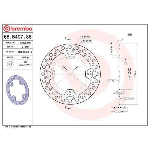 ZAVORNI DISK BREMBO 68B40786 FIX