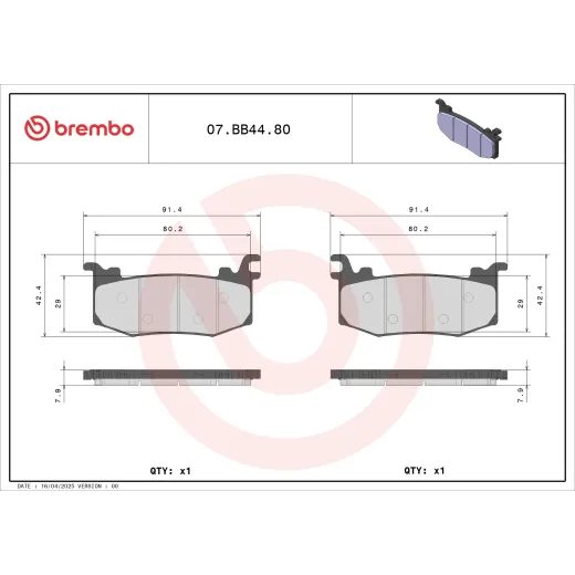 ZAVORNE OBLOGE BREMBO 07BB4480 GENUINE ZA APRILIA RSV4 1100 (FACTORY) 2025-2026