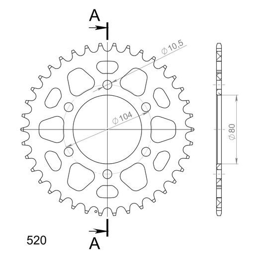 ALUMINIJASTI ZADNJI VERIŽNIK (ZOBNIK) SUPERSPROX RAL-478:38-BLK ČRNA 38T, 520