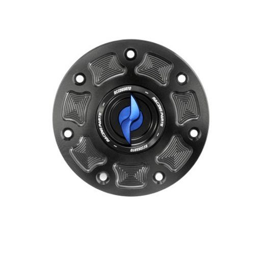 TANK FILLER CAP ACCOSSATO FC111 FOR KAWASAKI MOTORBIKES WITH QUICK RELEASE MACHINED FROM BILLET ALUMINIUM ČRN