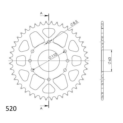 ALUMINIJASTI ZADNJI VERIŽNIK (ZOBNIK) SUPERSPROX RAL-905:44-ORG ORANŽNA 44T, 520