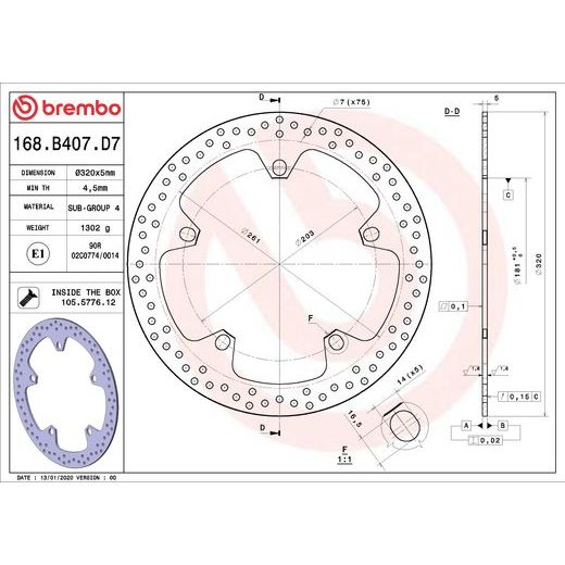 ZAVORNI DISK BREMBO 168B407D7 FIX