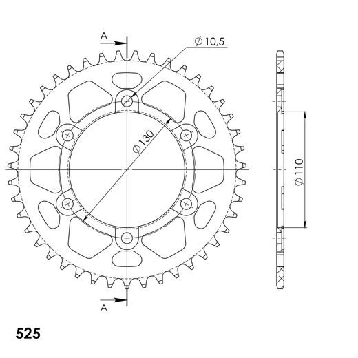 ALUMINIJASTI ZADNJI VERIŽNIK (ZOBNIK) SUPERSPROX RAL-480:43-BLK ČRNA 43T, 525