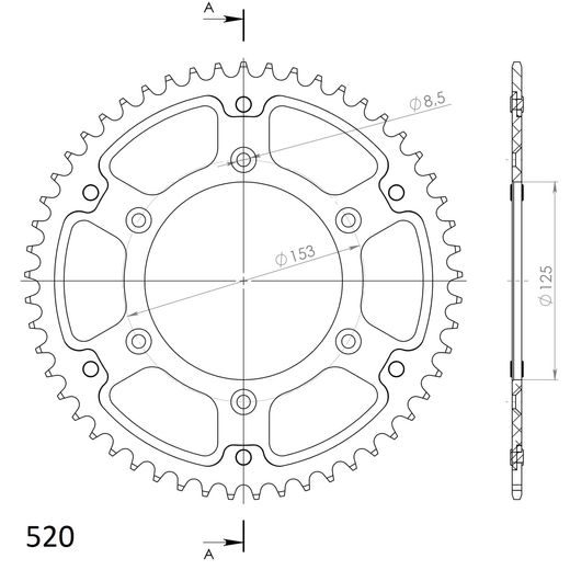 REAR SPROCKET SUPERSPROX STEALTH RST-210:53-GLD ZLATA 53T, 520