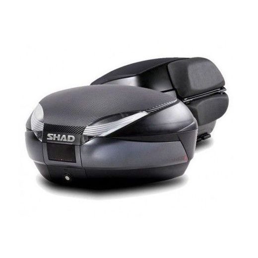 VRCHNÍ KUFR NA MOTORKU SHAD SH48 D0B48306R TMAVĚ ŠEDÝ S OPĚRKOU, KARBONOVÝ KRYT A ZÁMEK PREMIUM SMART