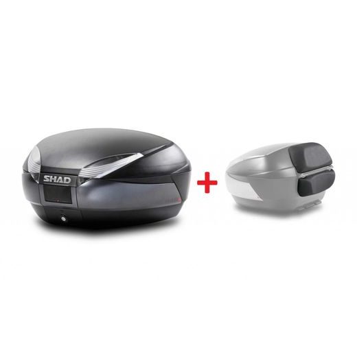 VRCHNÍ KUFR NA MOTORKU SHAD SH48 D0B48300+D0RI4800 DARK GREY / BLACK WITH PREMIUM SMART LOCK AND BACKREST
