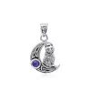 Silver Celtic Moon Cat Pendant