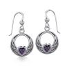 Celtic Knot Silver Earrings With Heart Amethyst