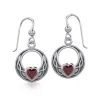 Celtic Knot Silver Earrings With Garnet