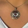 Fire Moon Pentacle Silver Pendant With Garnet