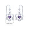 Keltská srdce s ametystem, stříbrné náušnice