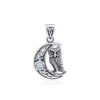 Celtic Owl in Crescent Moon, Silver Pendant