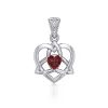 Celtic Heart with Garnet Silver Pendant