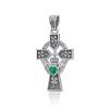 Stříbrný přívěsek Claddagh keltský kříž se čtyřlístkem