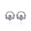 Claddagh Sterling Silver Earrings With Amethyst