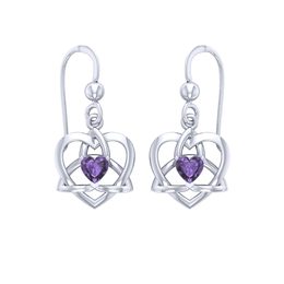 Keltská srdce s ametystem, stříbrné náušnice