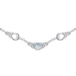 Moon Phases Silver Necklace With Moonstone