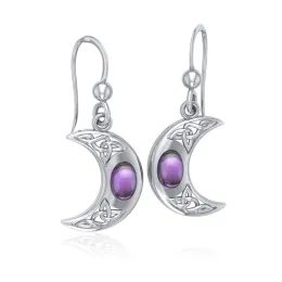 Silver Moon Earrings With Ametyst.