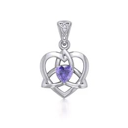 Celtic Trinity Heart Silver Pendant with Amethyst